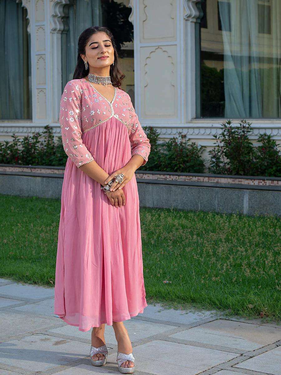 Women's Rayon embroidery work Georgette Fit & Flare Dress - Image 3