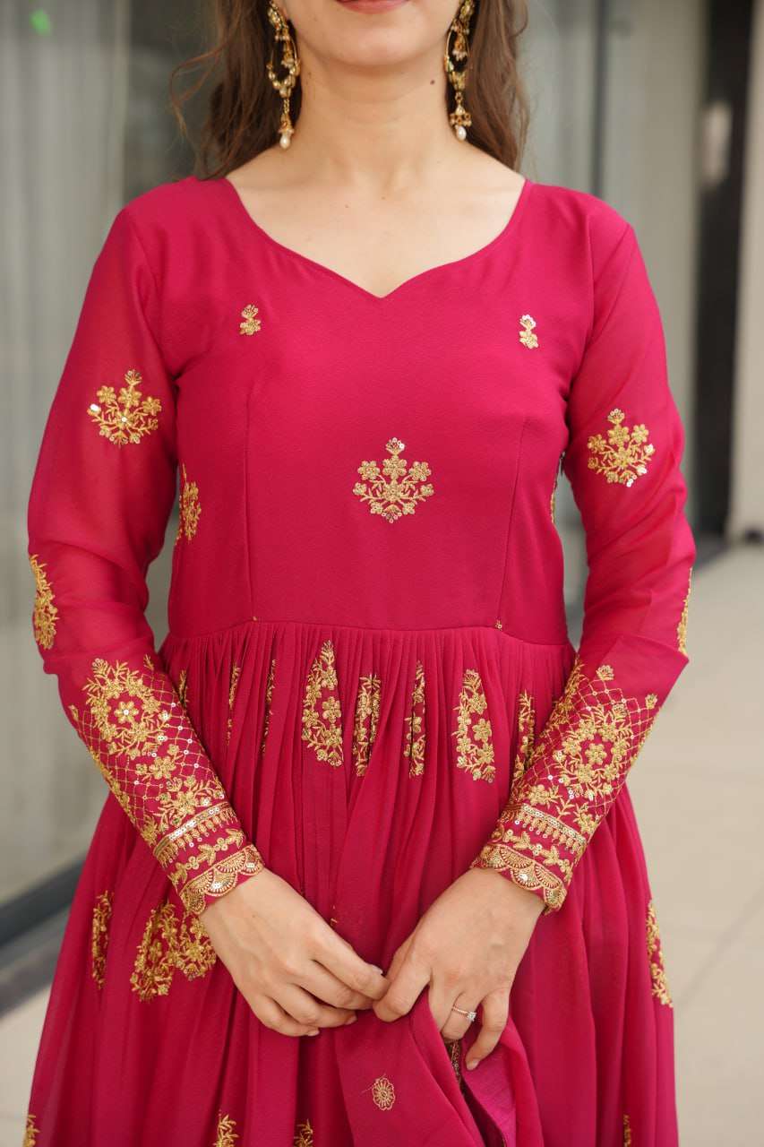 Women’s Ethnic Anarkali Style Floor-Length Gown in Magenta with Golden Zari Embroidery – Festive & Wedding Wear - Image 8