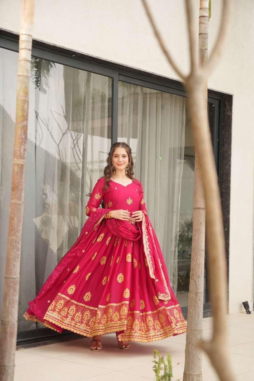 Women’s Ethnic Anarkali Style Floor-Length Gown in Magenta with Golden Zari Embroidery – Festive & Wedding Wear - Image 10