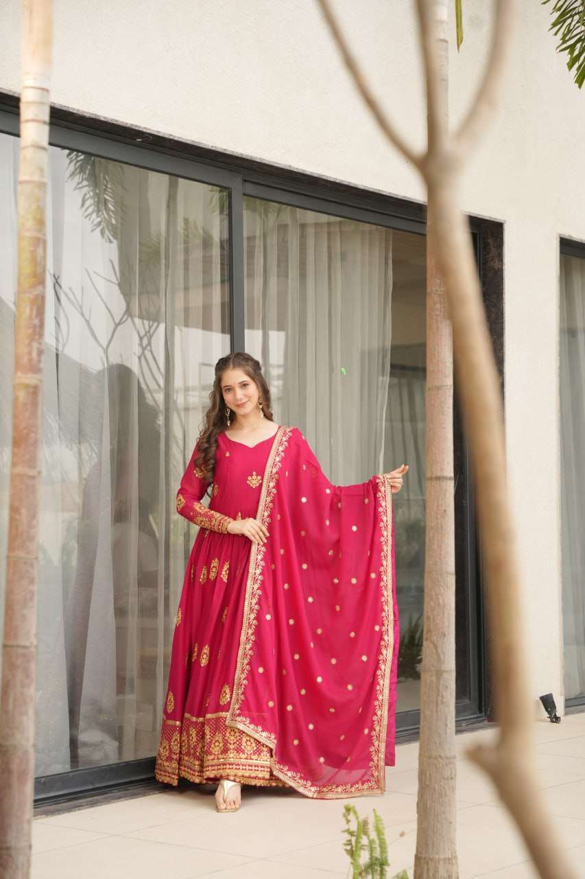 Women’s Ethnic Anarkali Style Floor-Length Gown in Magenta with Golden Zari Embroidery – Festive & Wedding Wear - Image 7